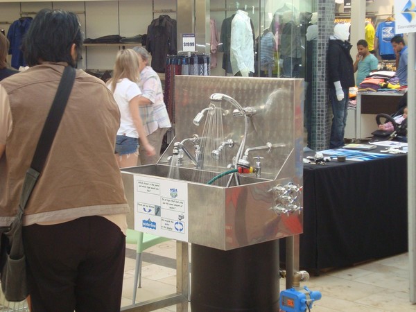 Display stands in centre show ideas on how to be sustainable 